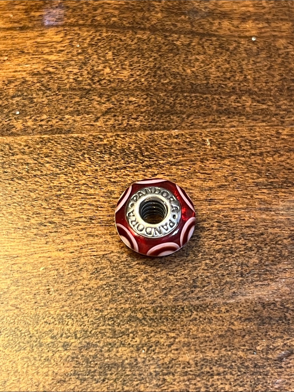 Pandora Red and White Swirl Murano Glass Charm